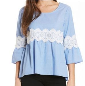 EYESHADOW blue striped lace peplum babydoll blouse boho bohemian